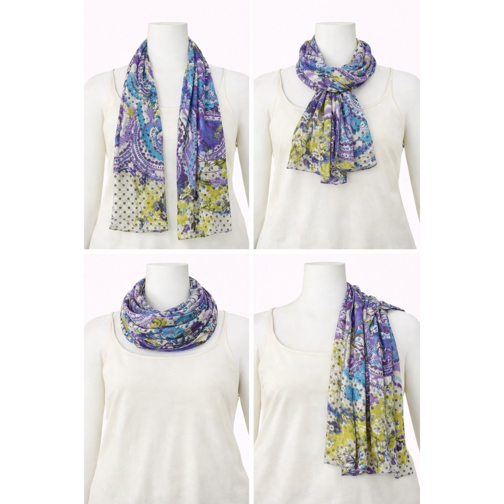 George Simonton Blue Multi Signature Print Textured Sheer Scarf NWT‎